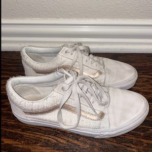 White and Rose Gold Canvas Vans